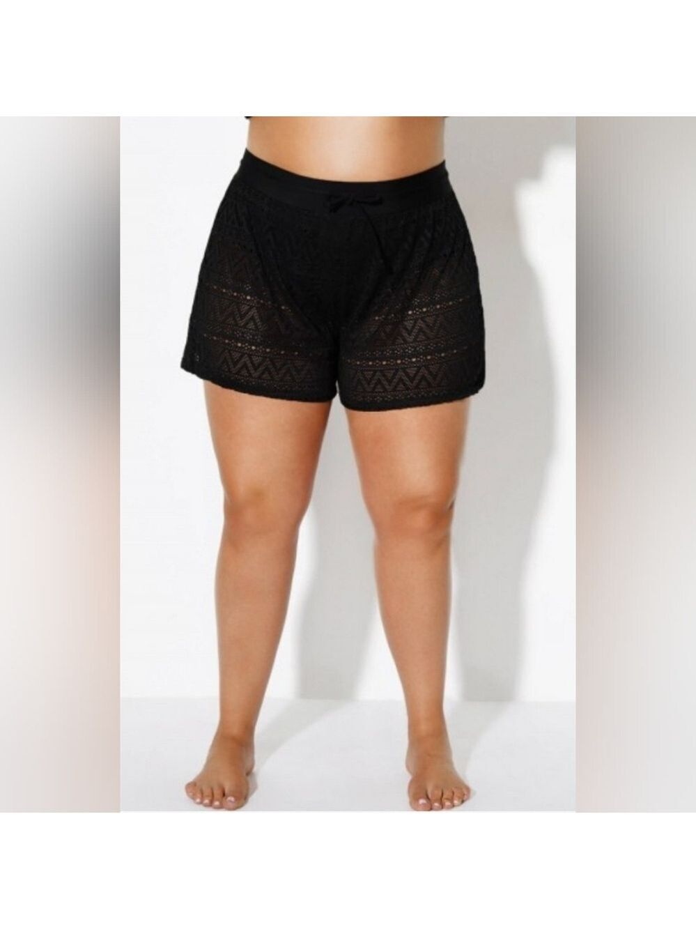 Meet.Curve NWT Women's Sexy Black Lace Shorts, Attached Swim Bottom, 2XL